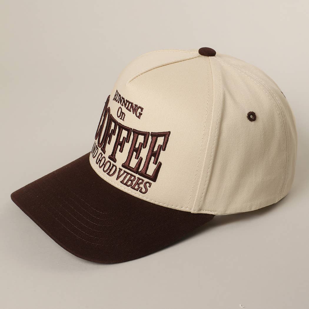 RUNNING ON COFFEE 3D Letter Embroidered Two-Tone Trucker Hat