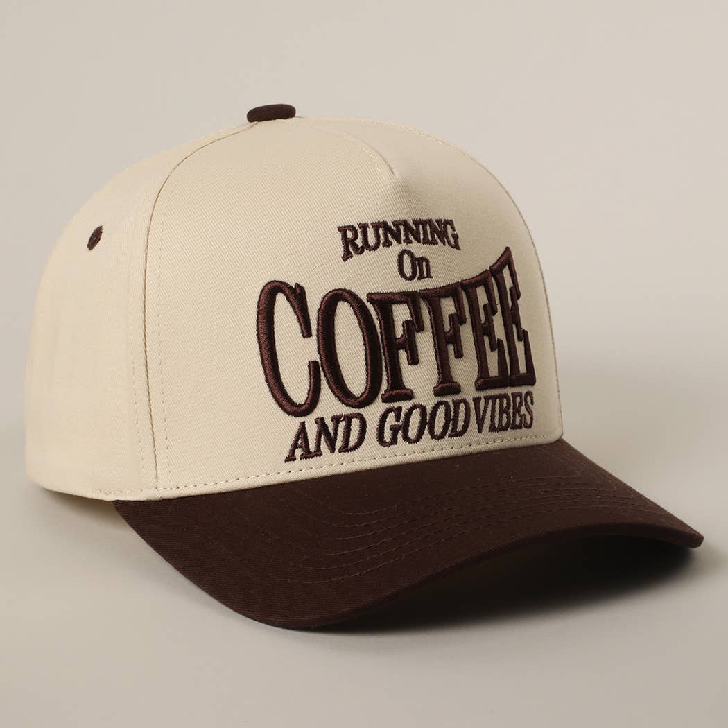 RUNNING ON COFFEE 3D Letter Embroidered Two-Tone Trucker Hat