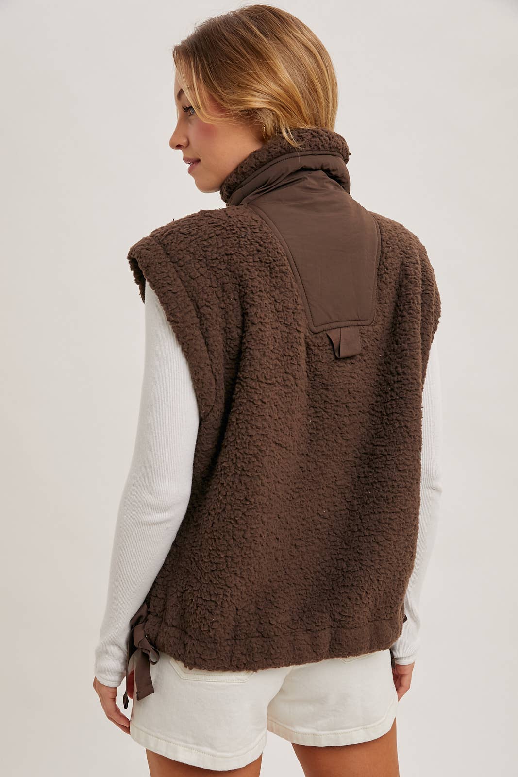BUTTON DOWN MOCK NECK FLEECE SHERPA VEST