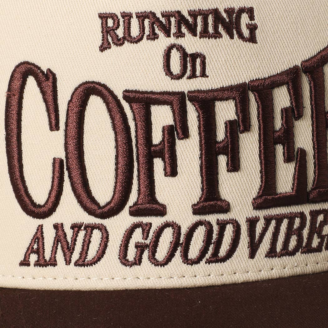RUNNING ON COFFEE 3D Letter Embroidered Two-Tone Trucker Hat