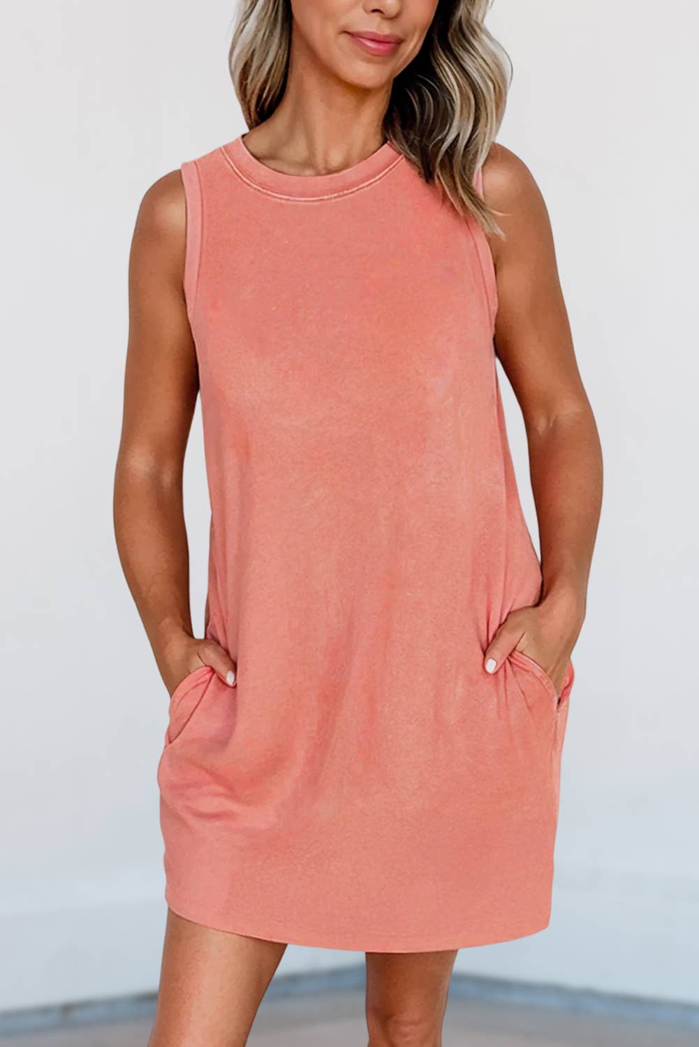 Mineral Wash Tank Mini Dress with Pockets | S-XL