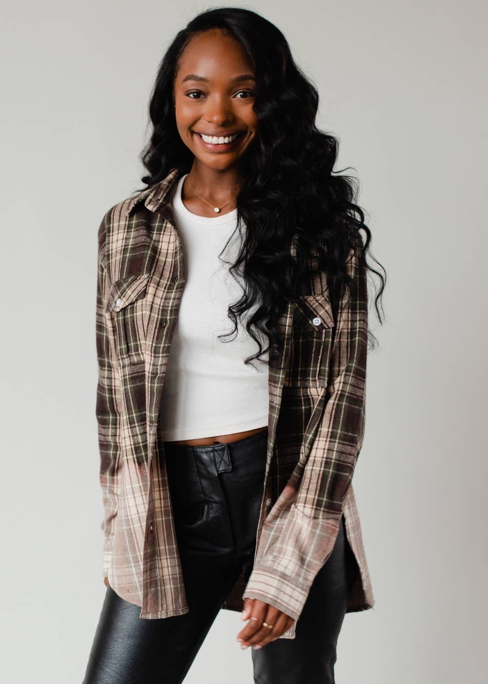 Green, Tan & Black Plaid Flannel