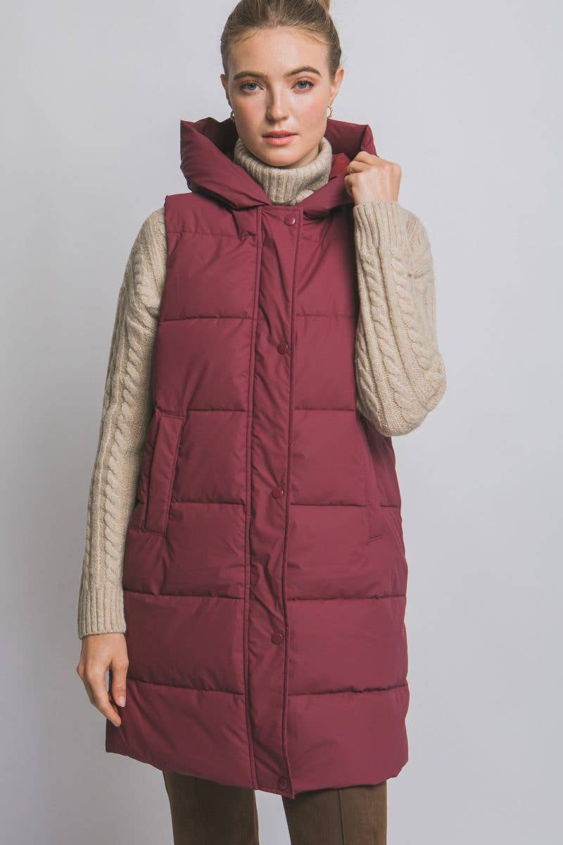 Hooded Long Quilted Puffer Vest