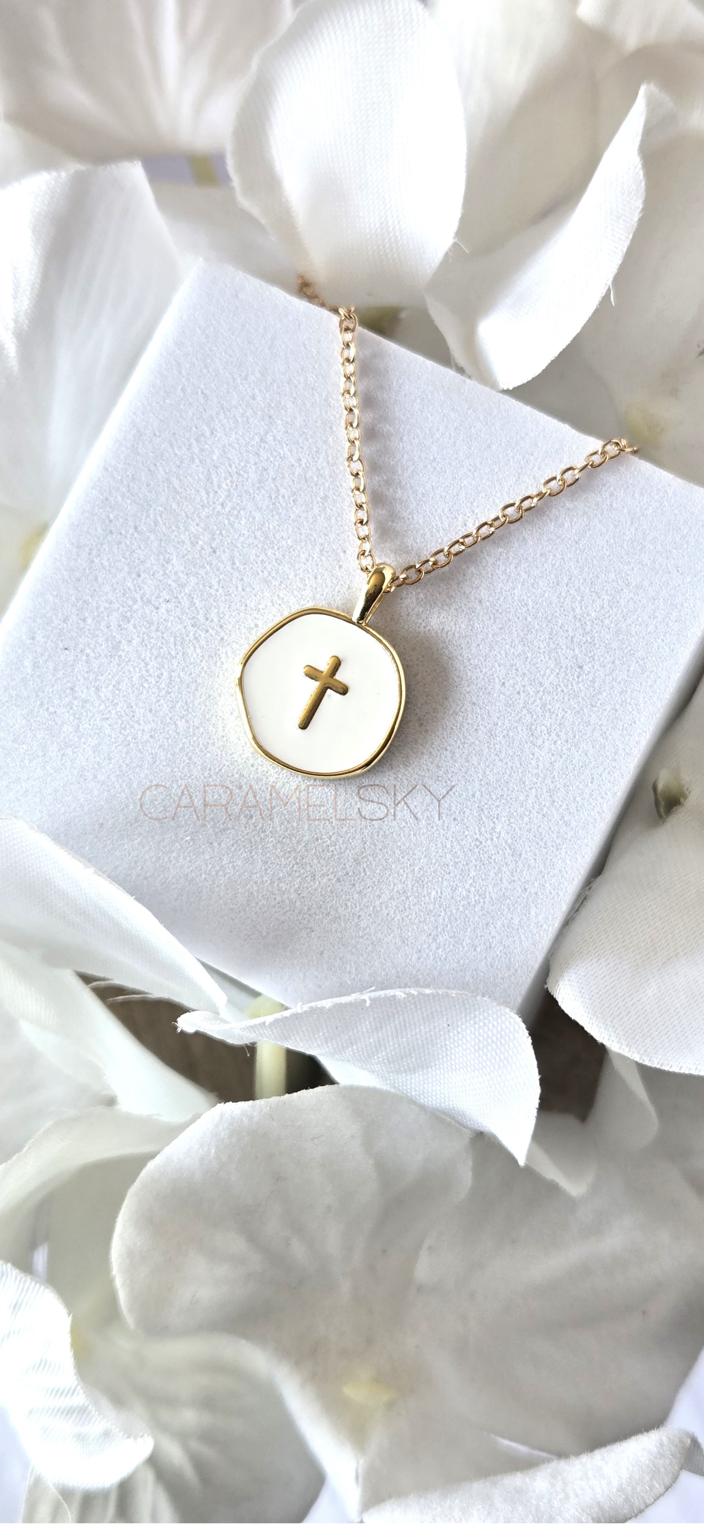 18K Gold Plated Cross Pendant Necklace, Christian Jewelry
