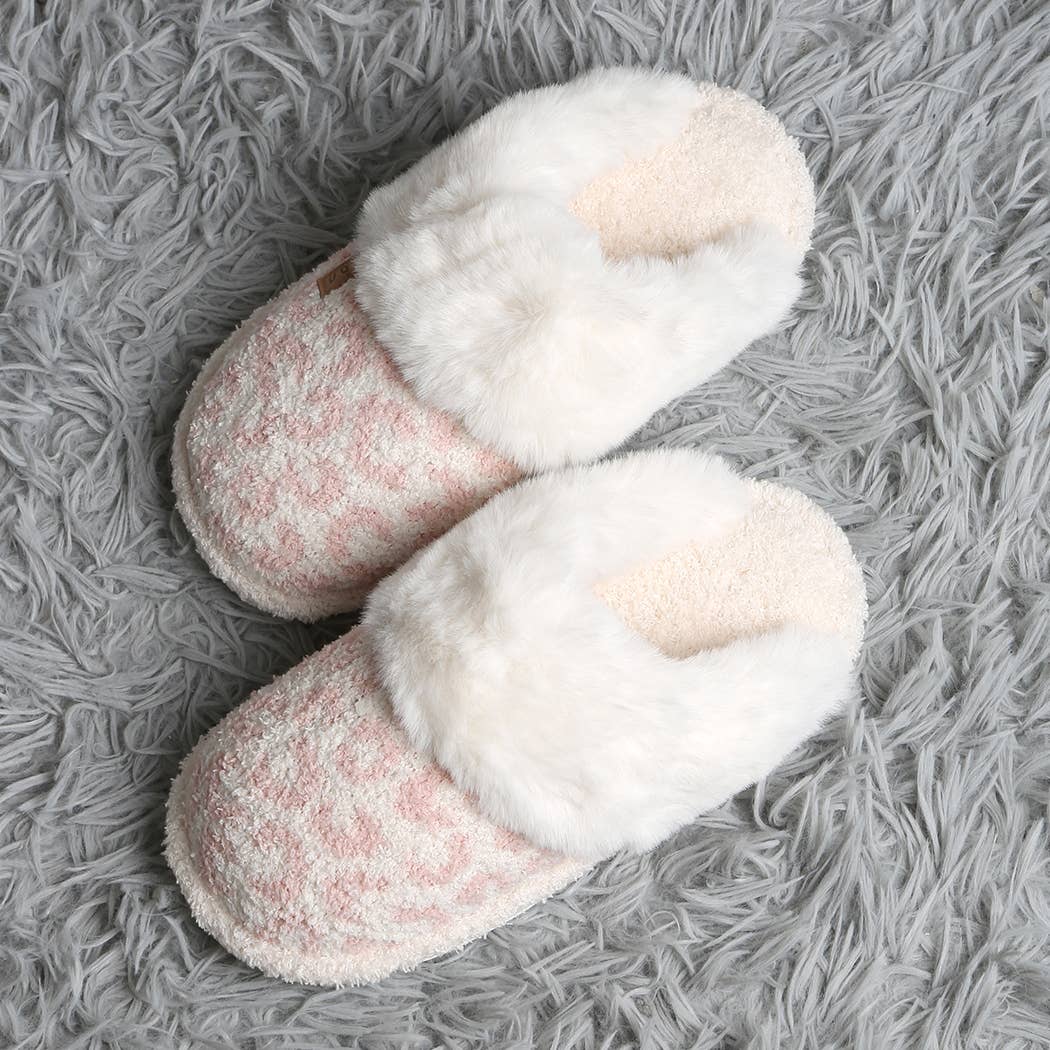 Leopard Faux Fur Cuff Mule Luxury Soft Slipper