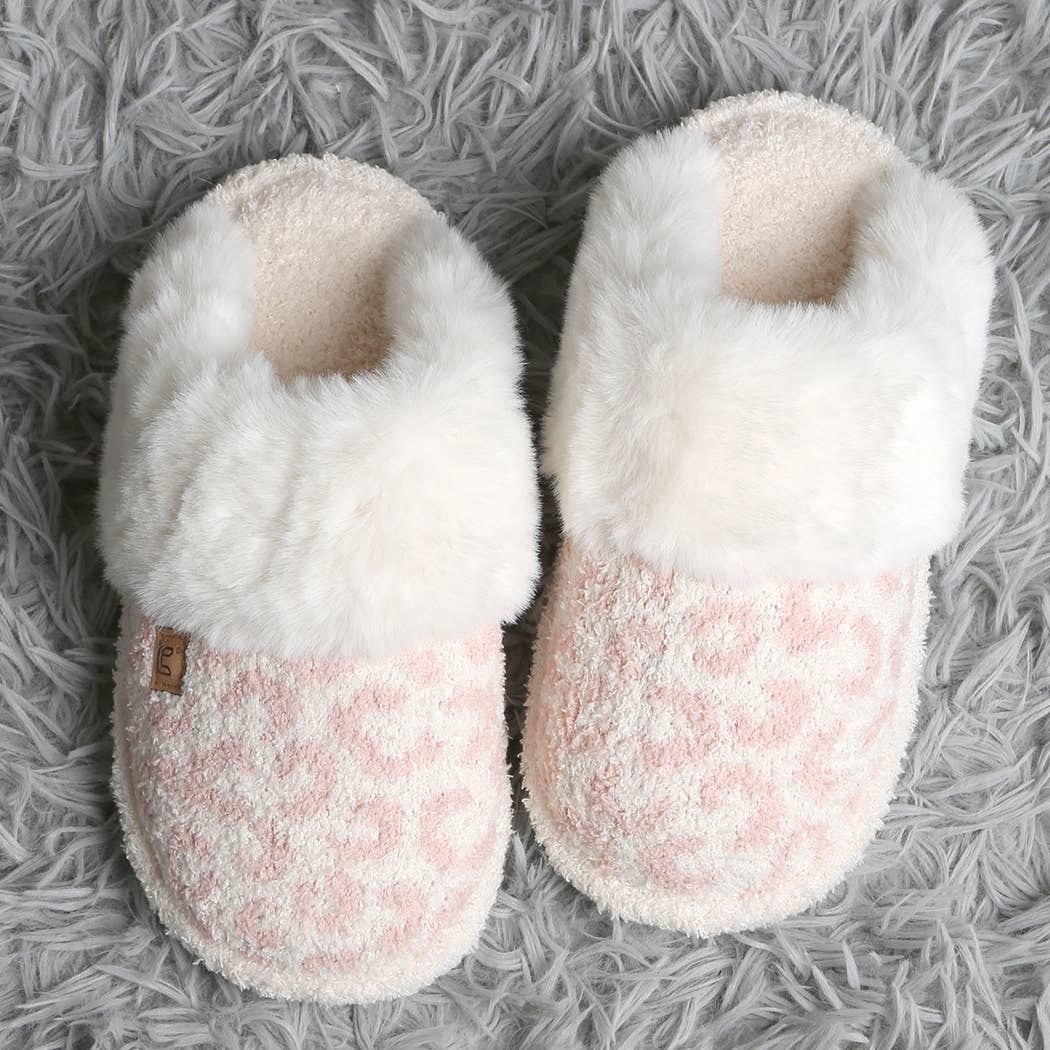 Leopard Faux Fur Cuff Mule Luxury Soft Slipper