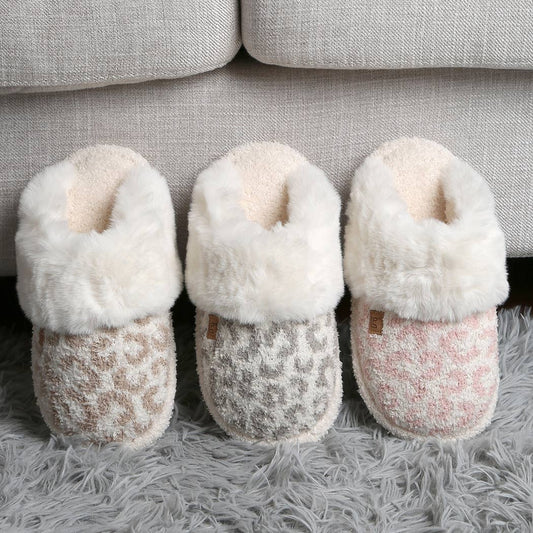 Leopard Faux Fur Cuff Mule Luxury Soft Slipper