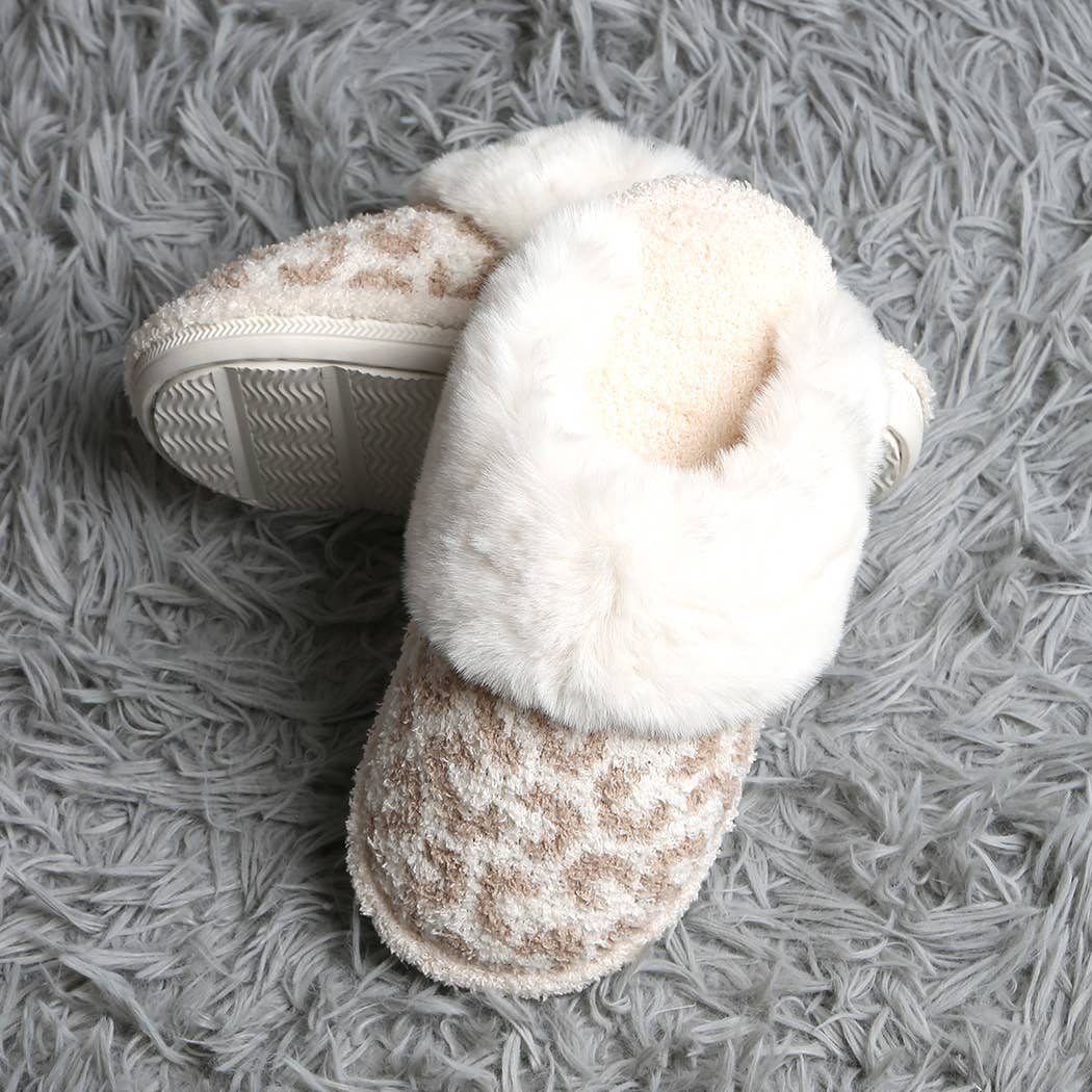 Leopard Faux Fur Cuff Mule Luxury Soft Slipper