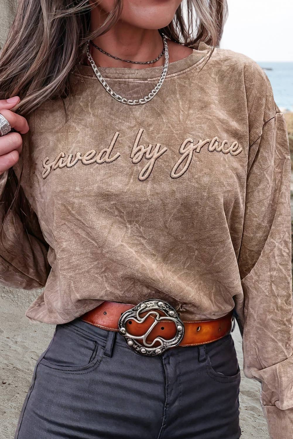 Saved by grace Embroidery Mineral Wash Sweatshirt | S-XL