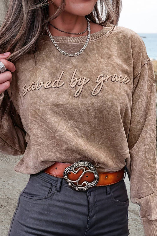 Saved by grace Embroidery Mineral Wash Sweatshirt | S-XL