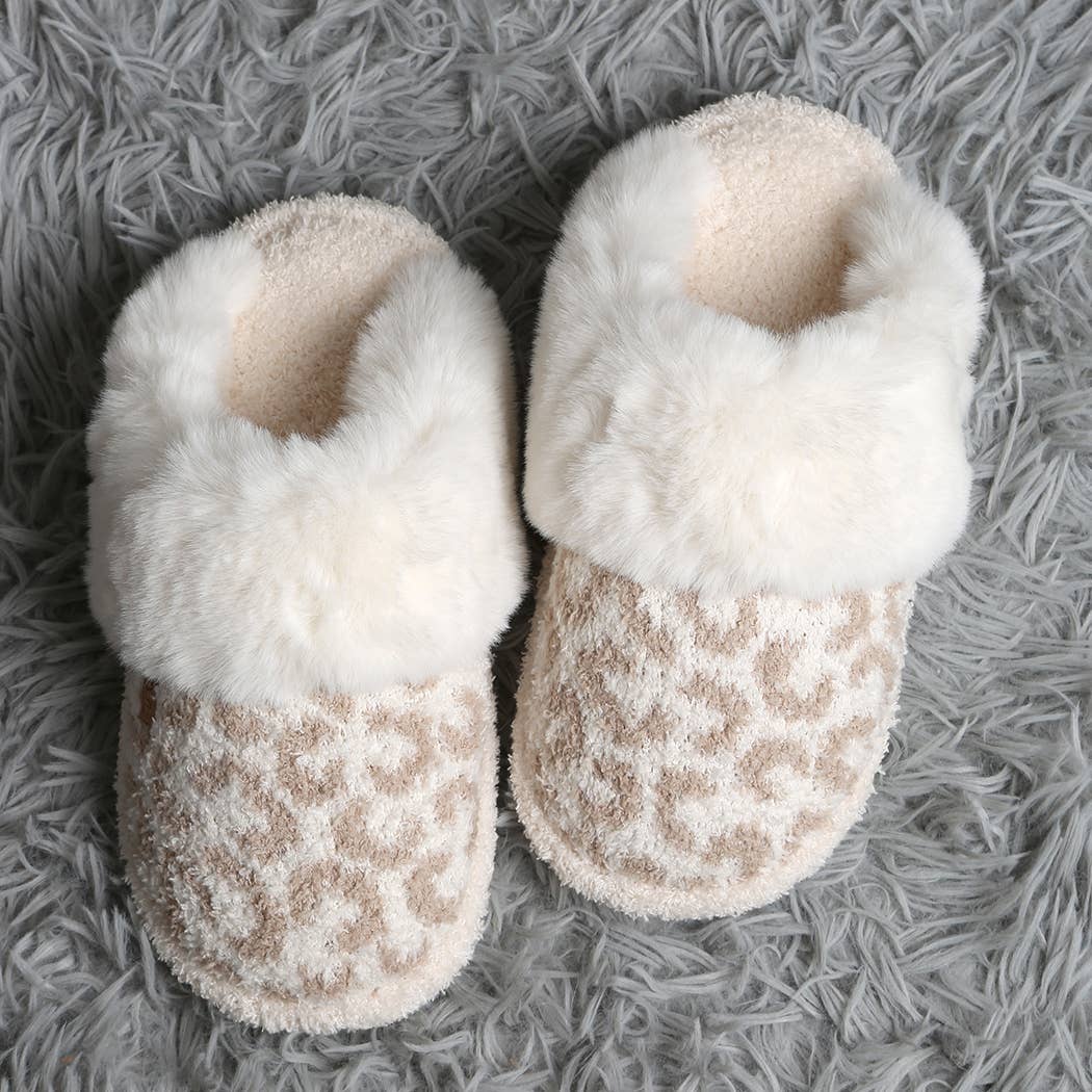 Leopard Faux Fur Cuff Mule Luxury Soft Slipper