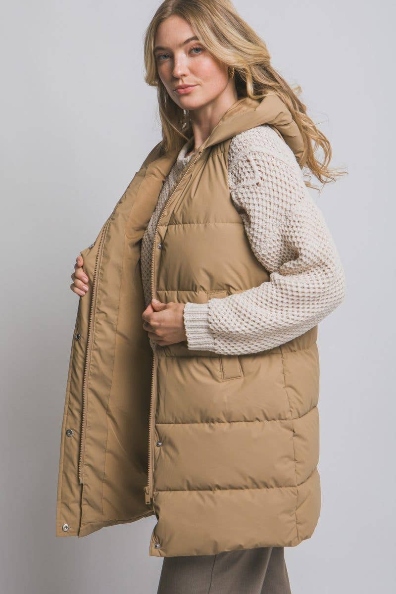 Hooded Long Quilted Puffer Vest