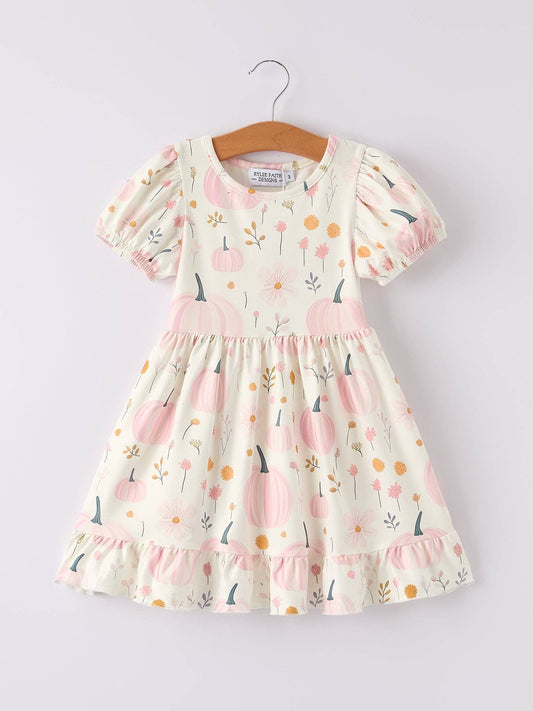 Halloween Cute Pumpkin Print Girls Dress