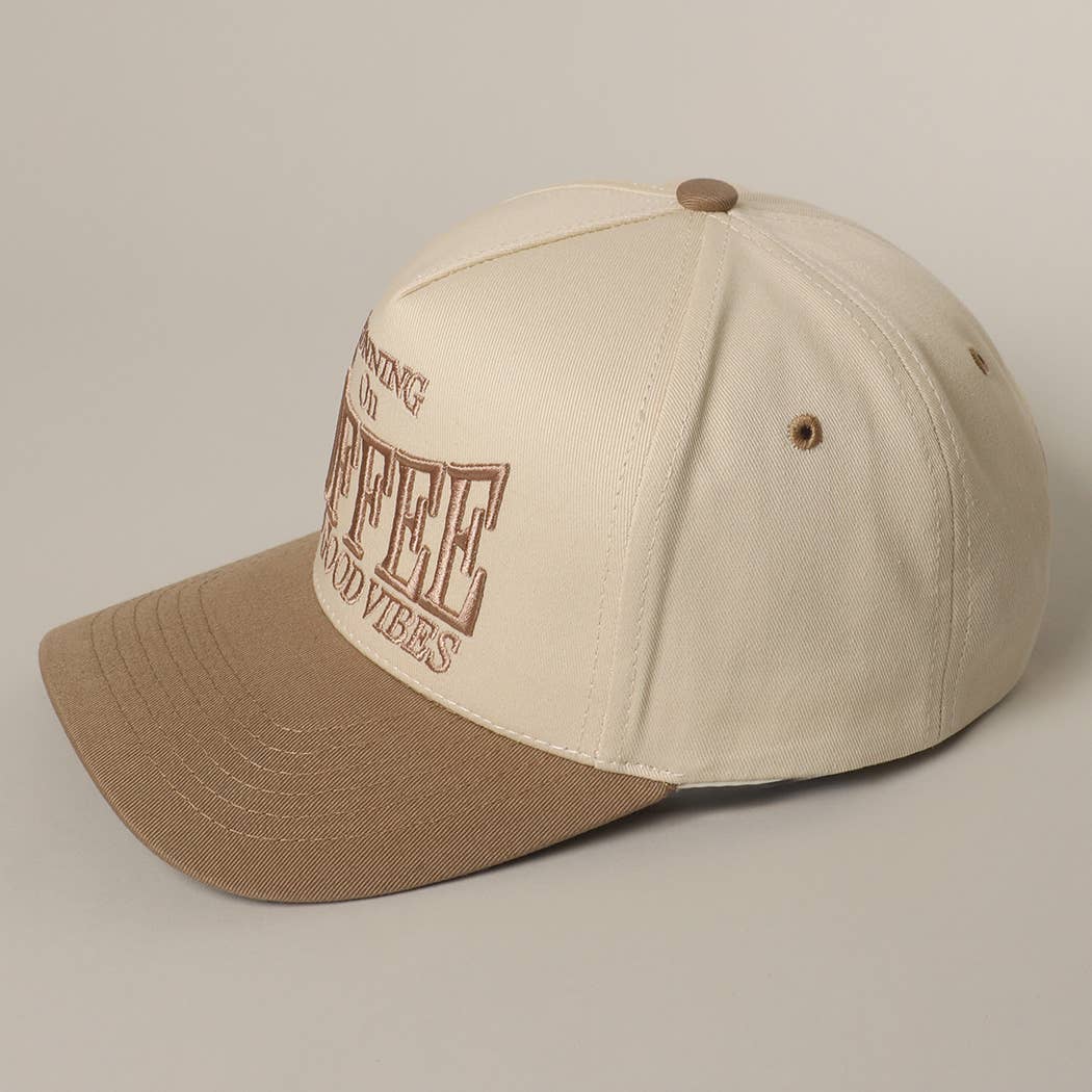 RUNNING ON COFFEE 3D Letter Embroidered Two-Tone Trucker Hat