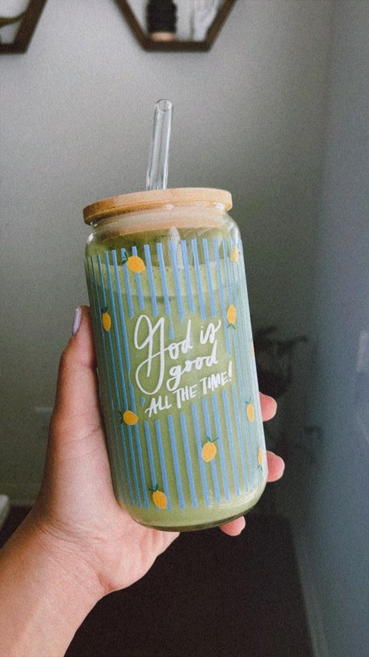 Christian Glass Cup with Bible Verse and Straw Lid