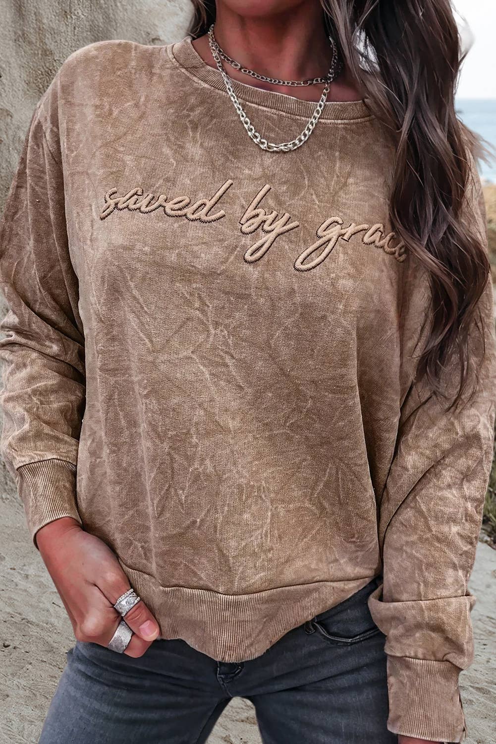 Saved by grace Embroidery Mineral Wash Sweatshirt | S-XL