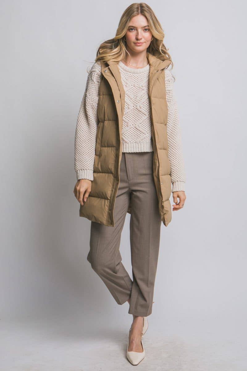 Hooded Long Quilted Puffer Vest