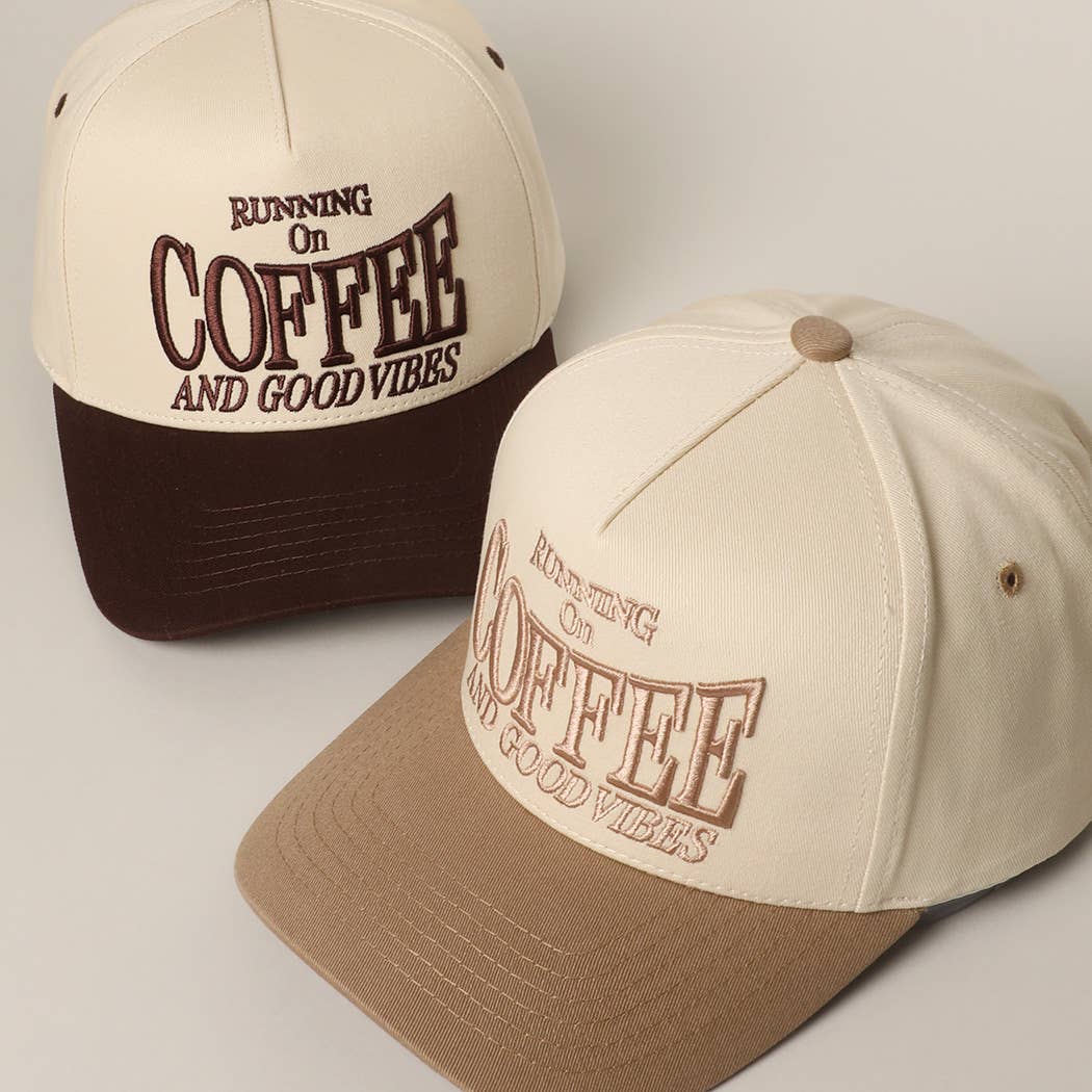 RUNNING ON COFFEE 3D Letter Embroidered Two-Tone Trucker Hat
