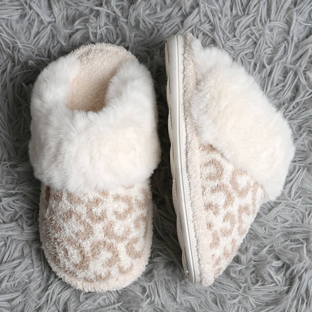 Leopard Faux Fur Cuff Mule Luxury Soft Slipper