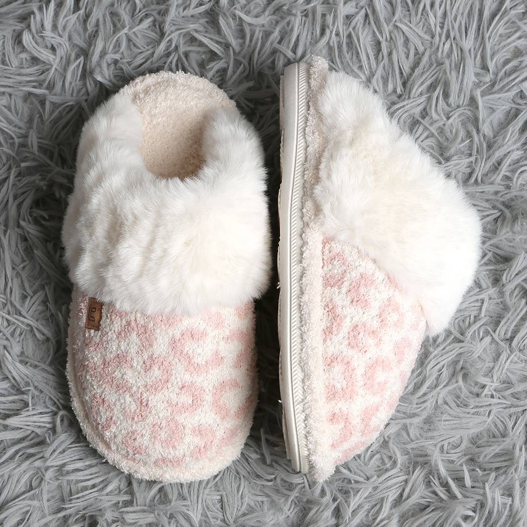 Leopard Faux Fur Cuff Mule Luxury Soft Slipper