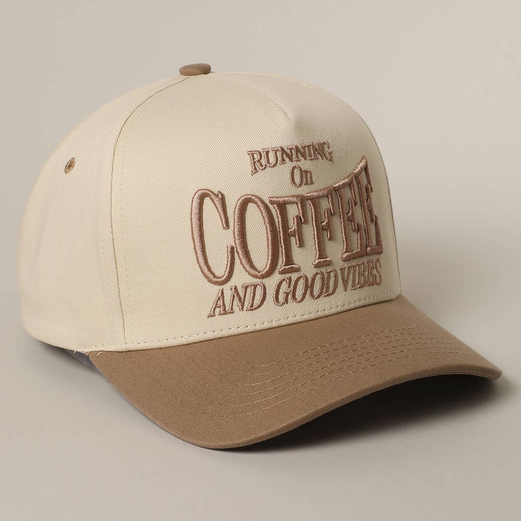 RUNNING ON COFFEE 3D Letter Embroidered Two-Tone Trucker Hat