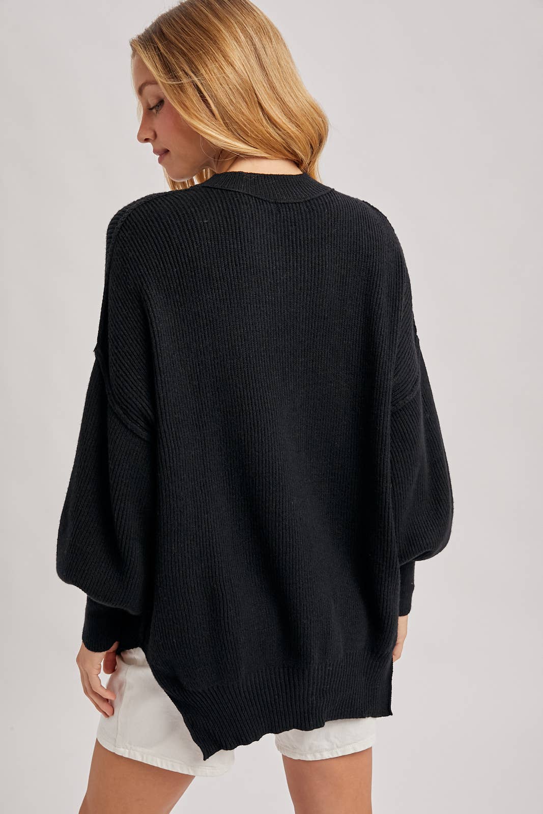 RIBBED MOCK NECK PULLOVER