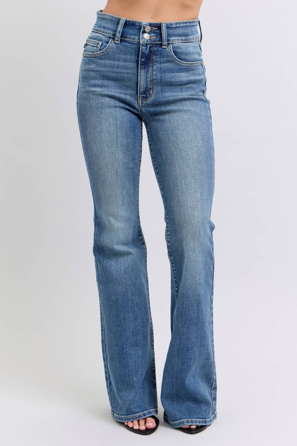 High Waisted Flare with Buttoned Black Flack Pockets