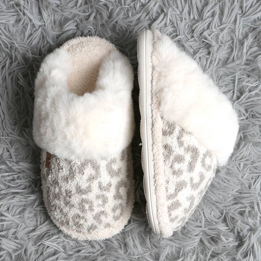 Leopard Faux Fur Cuff Mule Luxury Soft Slipper