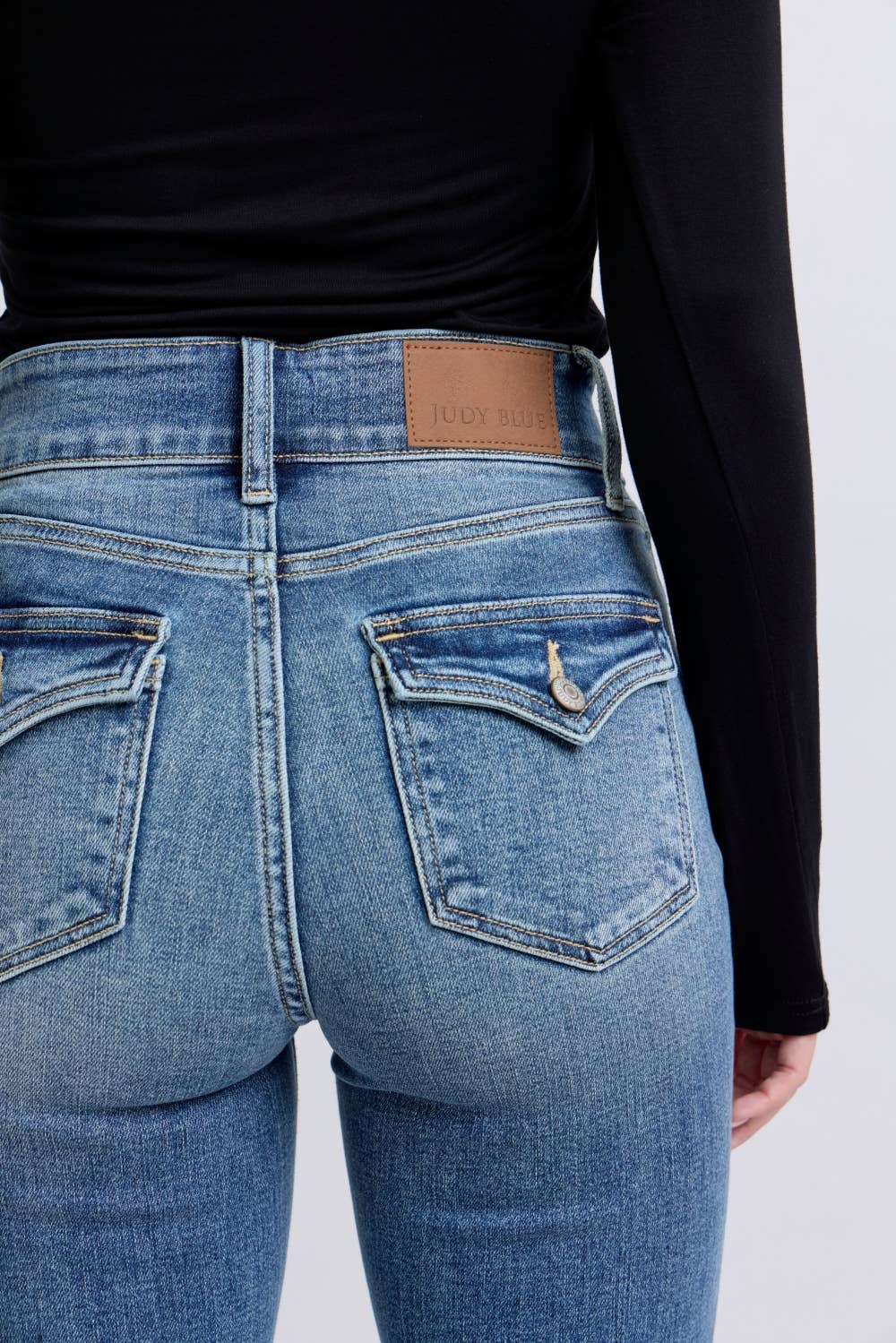 High Waisted Flare with Buttoned Black Flack Pockets