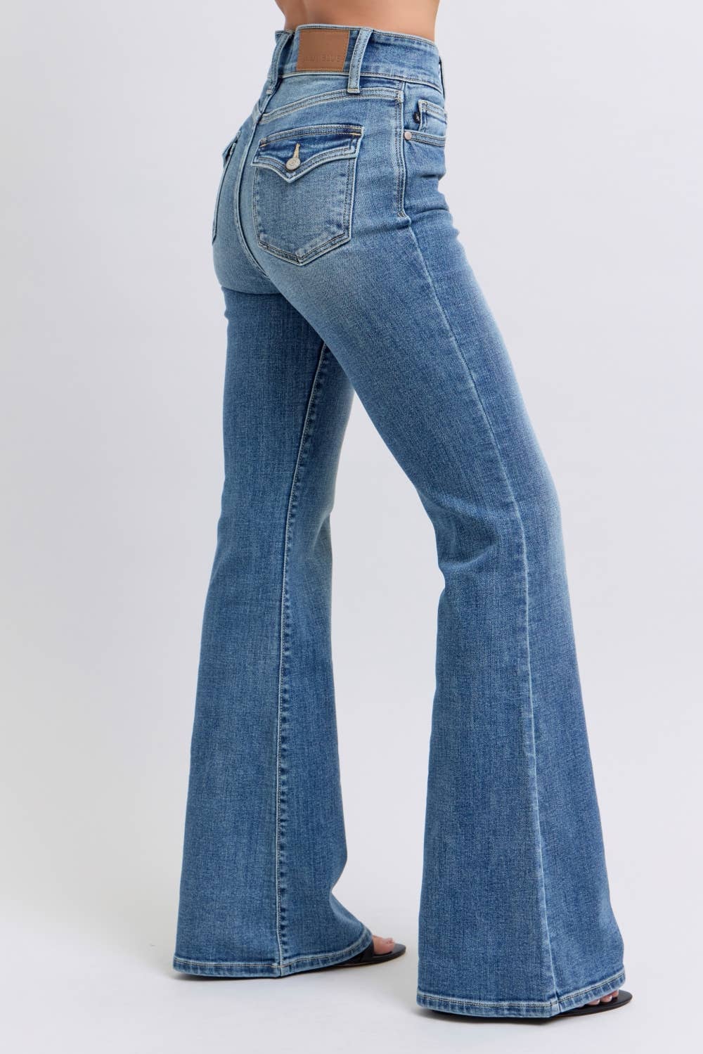 High Waisted Flare with Buttoned Black Flack Pockets