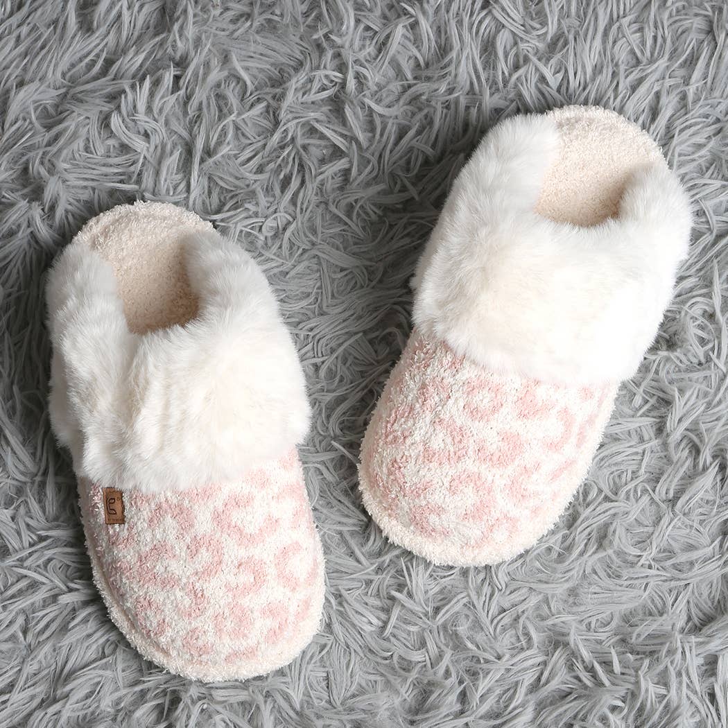 Leopard Faux Fur Cuff Mule Luxury Soft Slipper