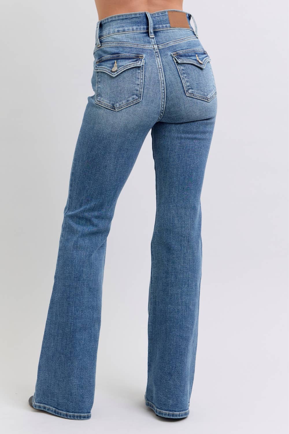 High Waisted Flare with Buttoned Black Flack Pockets