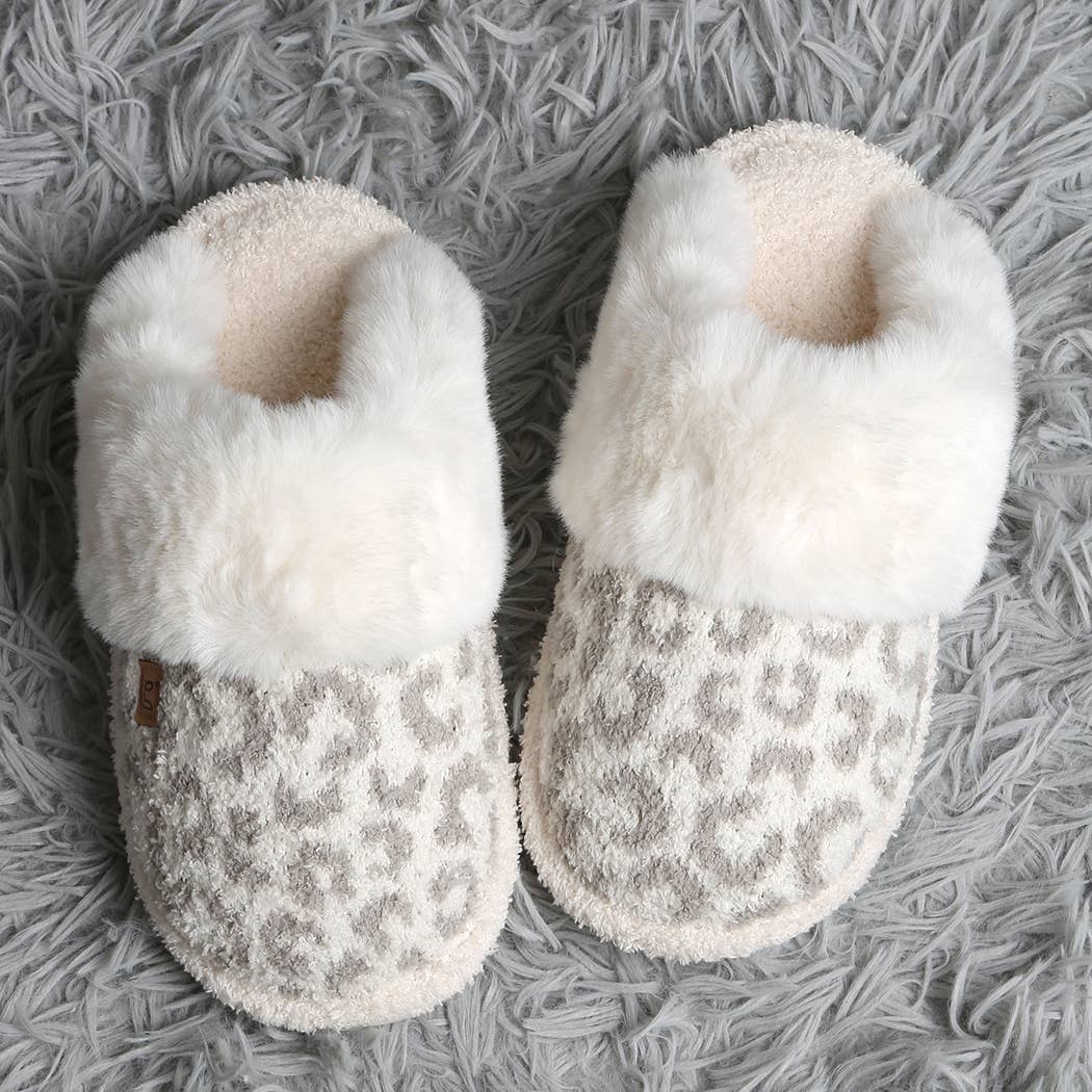 Leopard Faux Fur Cuff Mule Luxury Soft Slipper