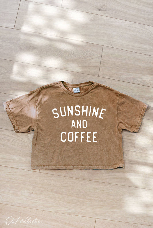 SUNSHINE AND COFFEE Cropped Mineral Washed Graphic Top
