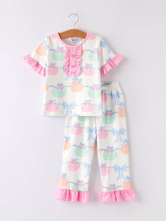 Halloween Short Sleeve Ruffled Milk Silk Girls Pajamas