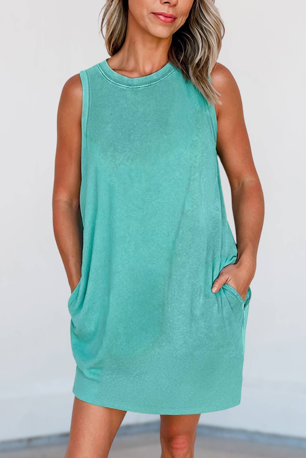 Mineral Wash Tank Mini Dress with Pockets | S-XL
