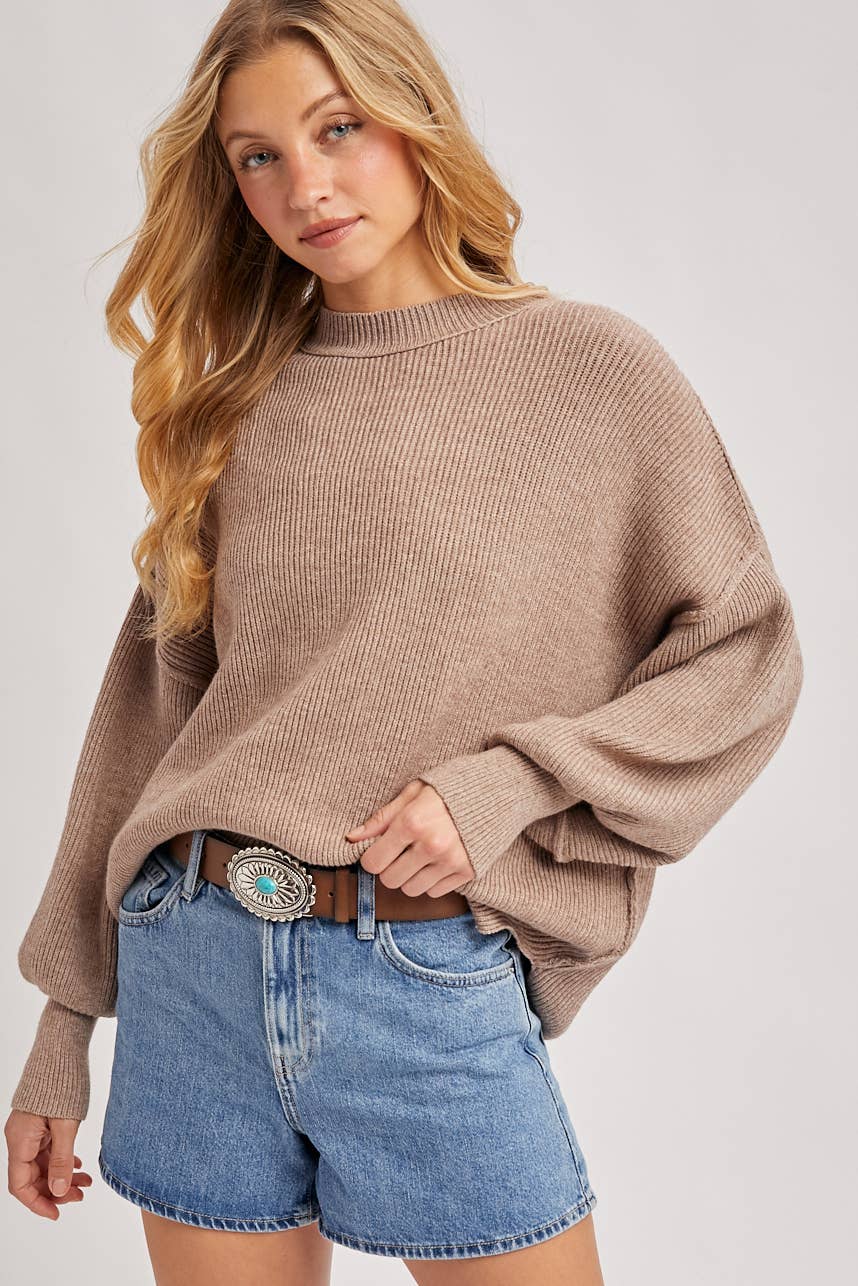 RIBBED MOCK NECK PULLOVER