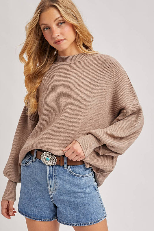 RIBBED MOCK NECK PULLOVER