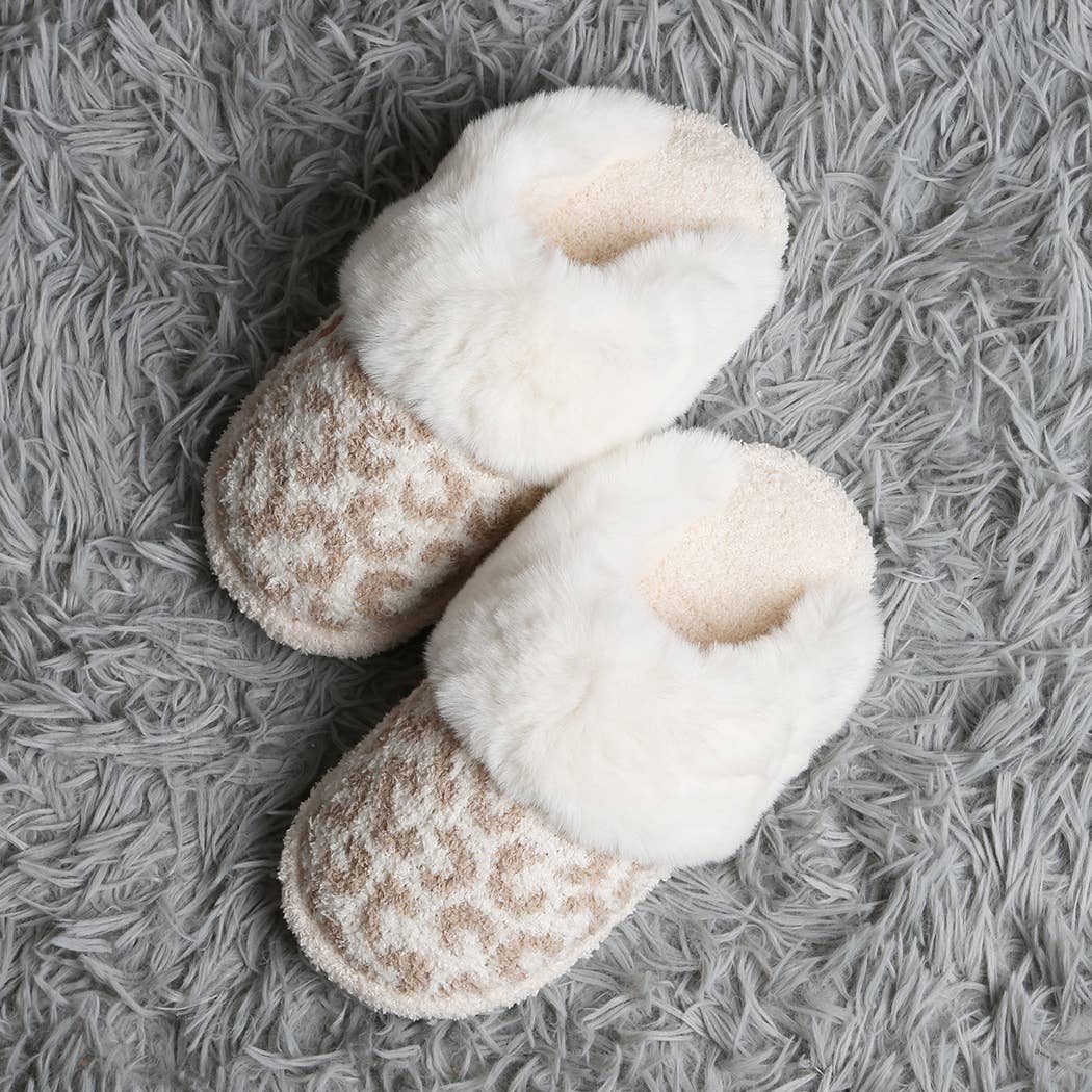 Leopard Faux Fur Cuff Mule Luxury Soft Slipper