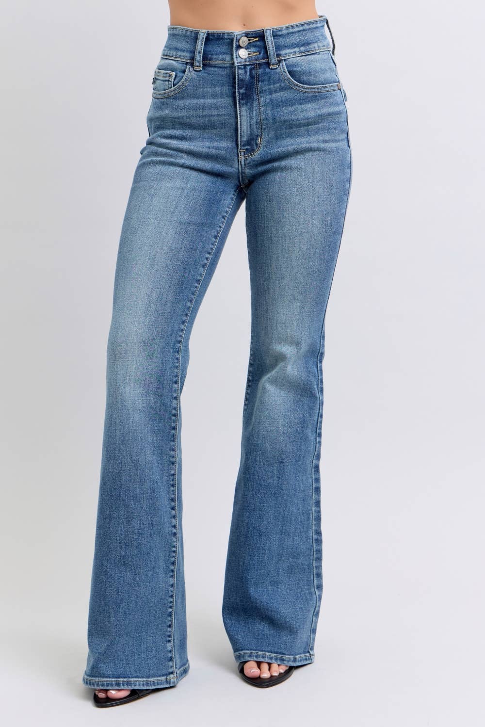 High Waisted Flare with Buttoned Black Flack Pockets