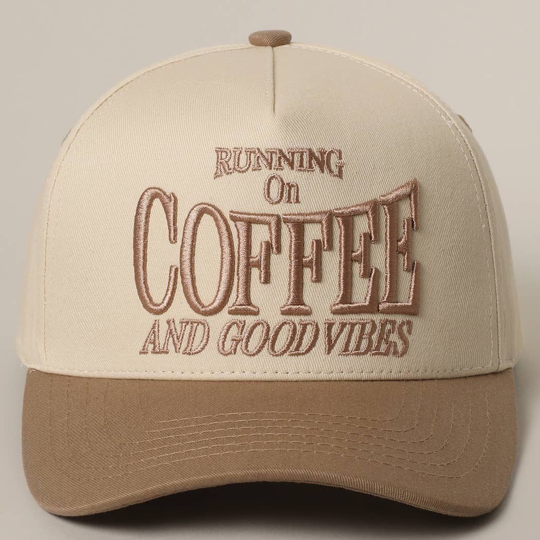 RUNNING ON COFFEE 3D Letter Embroidered Two-Tone Trucker Hat