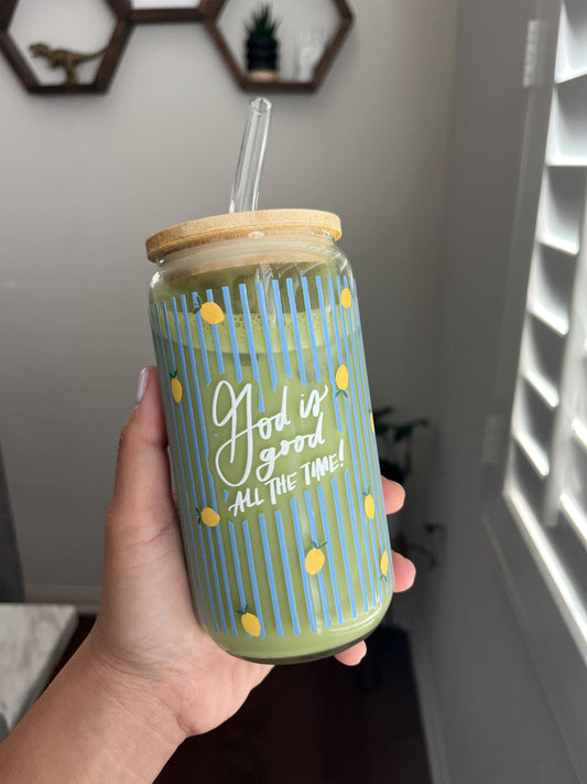 Christian Glass Cup with Bible Verse and Straw Lid