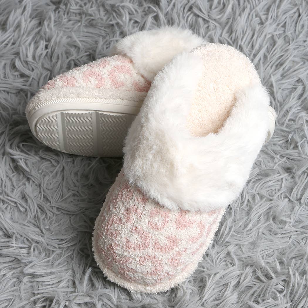 Leopard Faux Fur Cuff Mule Luxury Soft Slipper
