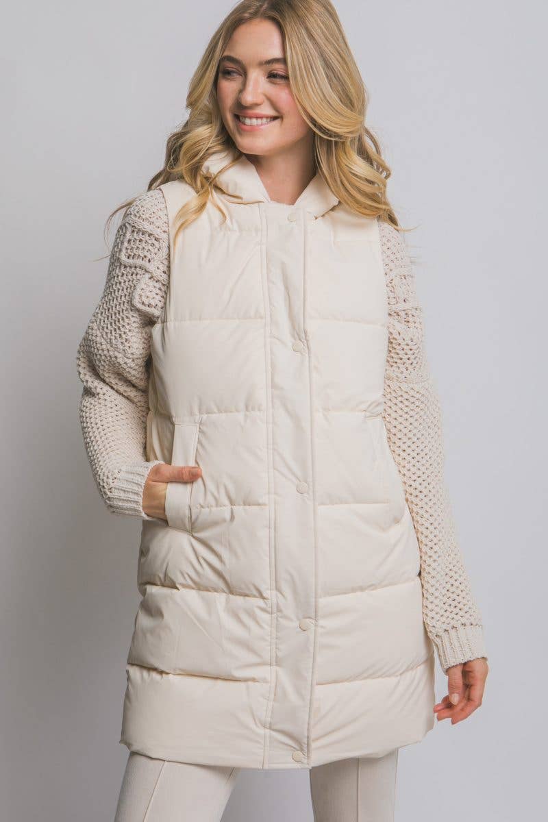 Hooded Long Quilted Puffer Vest