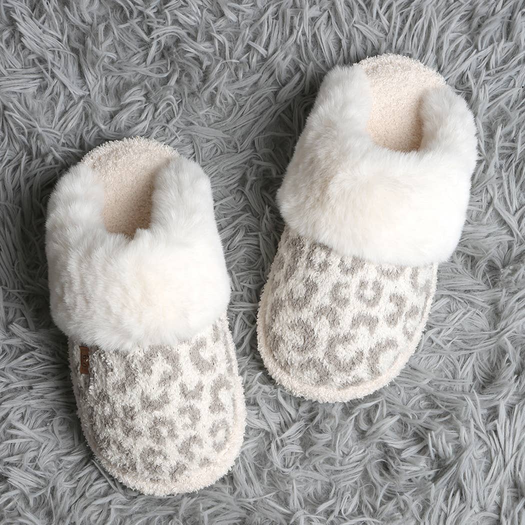 Leopard Faux Fur Cuff Mule Luxury Soft Slipper