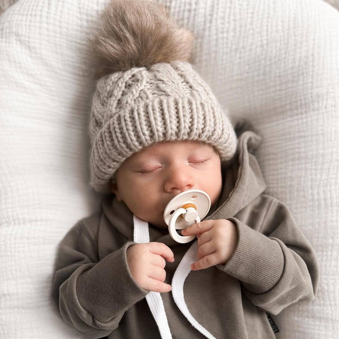 Oatmeal Pop Pom Pom Beanie Hat Baby & Kids