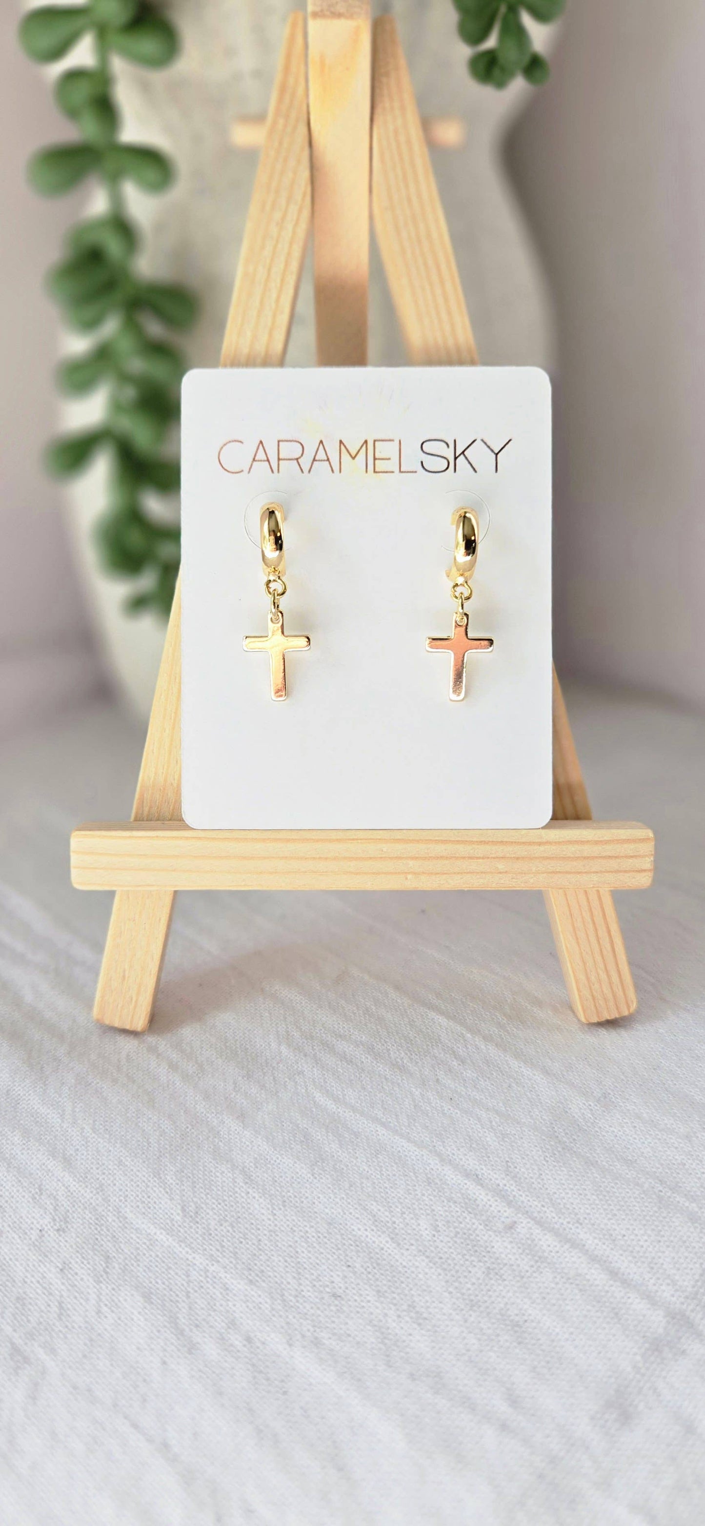 18K Gold-Plated Cross Earrings, Gold Cross Drop Earrings