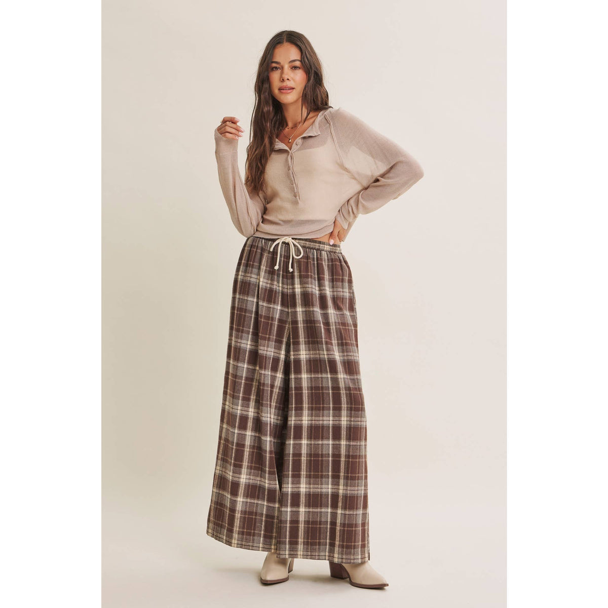 MORNING LAYER AIRY WOOL BLEND SHEER HENLEY SWEATER TOP