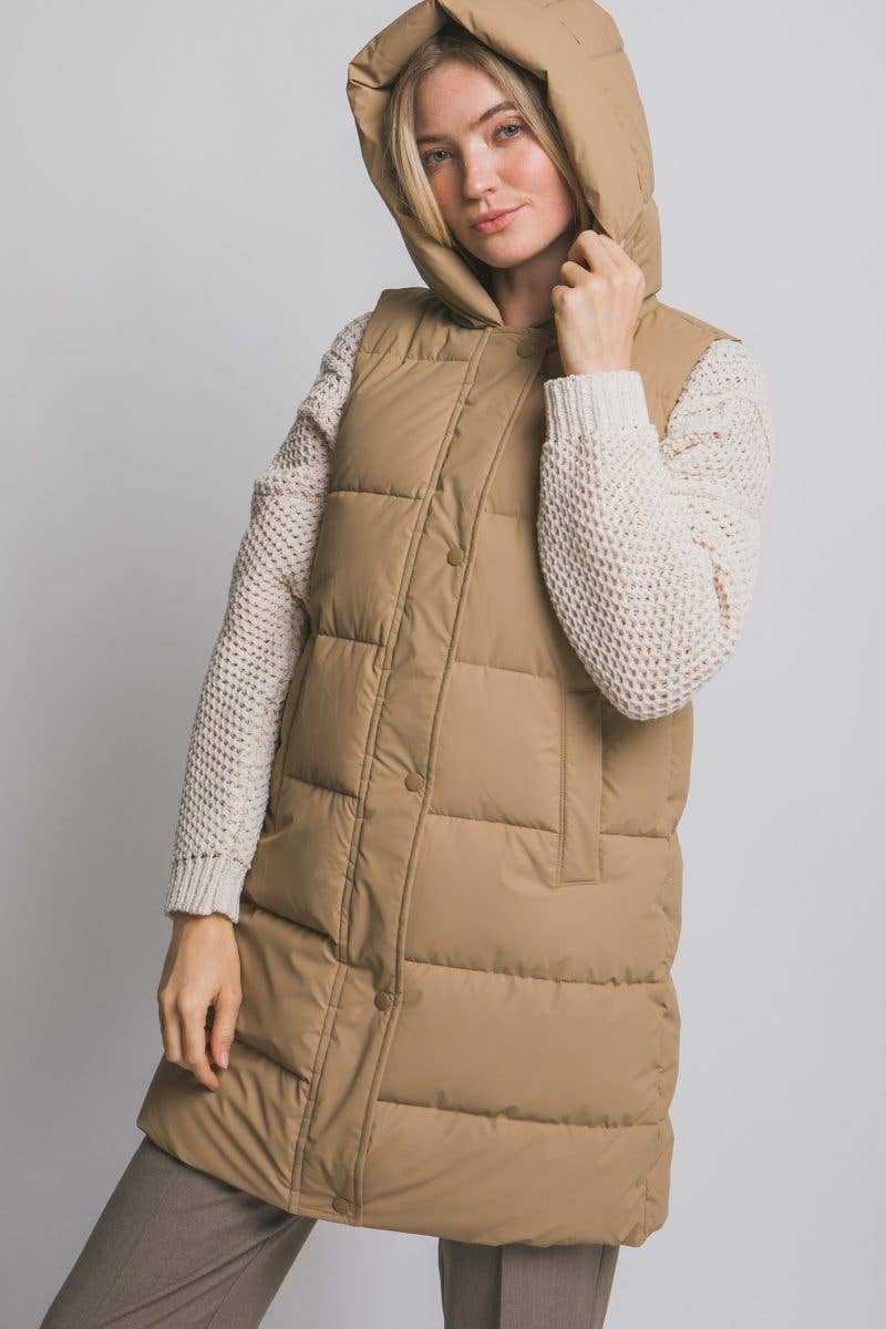 Hooded Long Quilted Puffer Vest