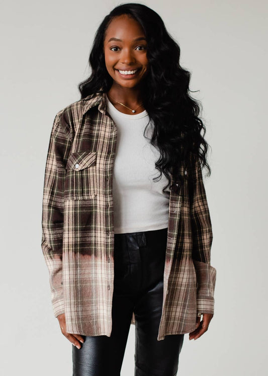 Green, Tan & Black Plaid Flannel